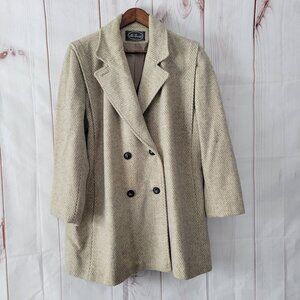 Vintage Ms Freddi Cream/Gray Wool Jacket Women’s XL Tweed Weave Double Breasted